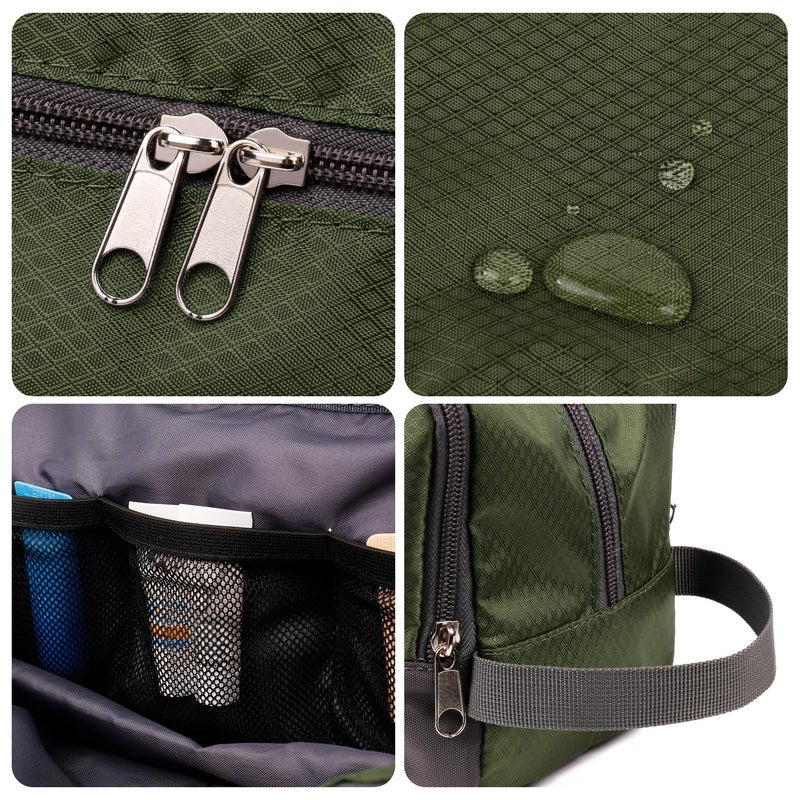 WANDF Toiletry Bag for Men Hanging Dopp Kit Water Resistant Shaving Bag Small Toiletry Bag for Traveling (Army Green) - Image 4